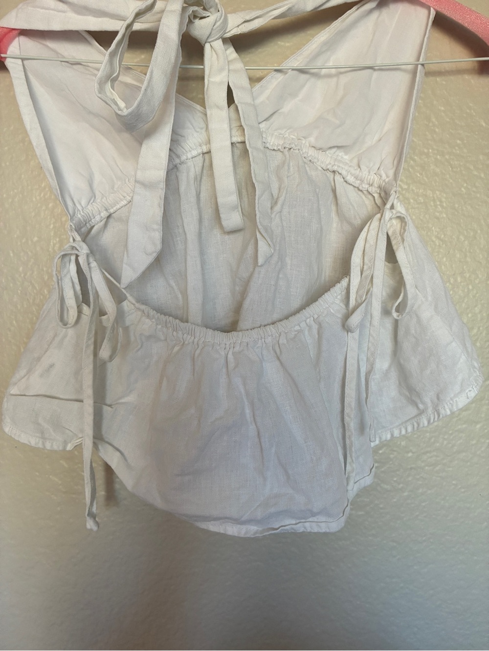 Linen-Blend Cotton On White Halter Peplum Tie-Back Babydoll Halter Tank Top Y2K - Picture 5 of 8